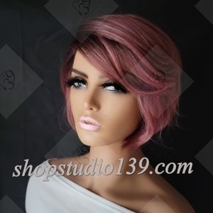 Rose gold/drkroots human hair bob wig